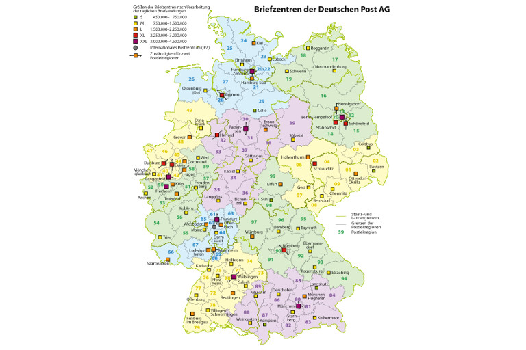Карта Германии с индексами по квадратам