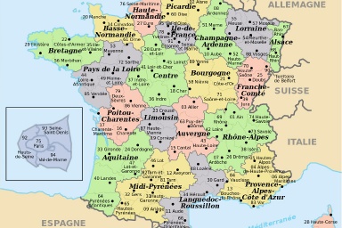 Карта Франции с индексами по квадратам